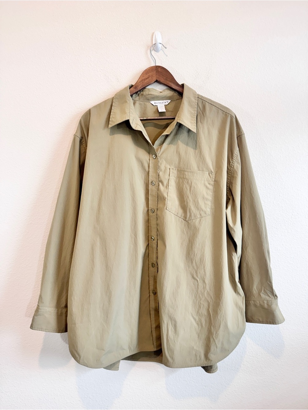 Athleta Midday Oversized Poplin Shirt XL Olive Utility Minimalist Travel J31